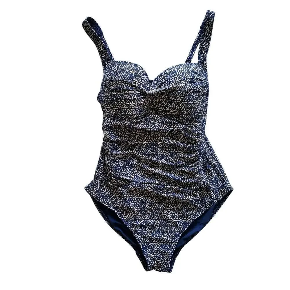 Bond-Eye Australia Nip Tuck Tummy Control Navy Gold Print Swimsuit 12 D/DD